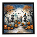 Calacas Skeletons Spooky Halloween Framed Metal Print Bathroom, Kitchen, Office, Home Decor Wall Art Ready to Hang, Square, 8X8