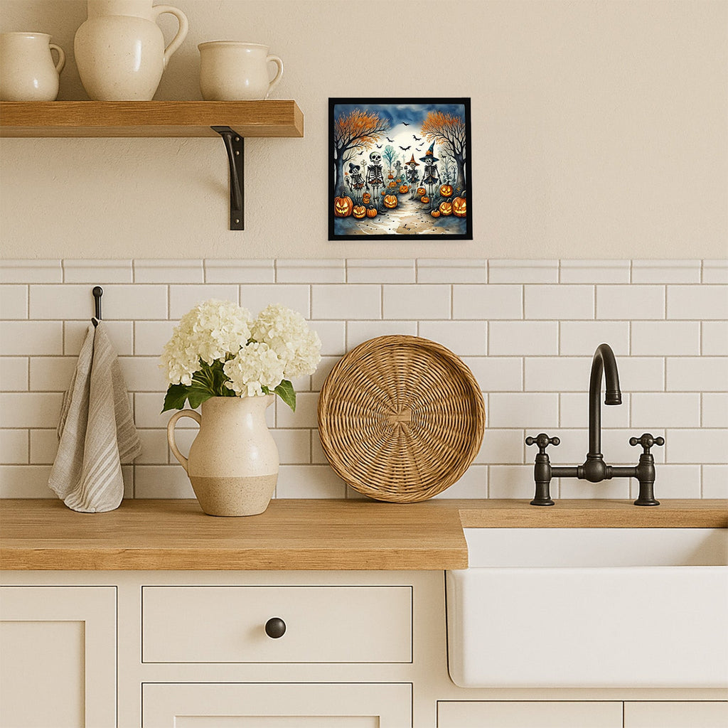 Calacas Skeletons Spooky Halloween Framed Metal Print Bathroom, Kitchen, Office, Home Decor Wall Art Ready to Hang, Square, 8X8