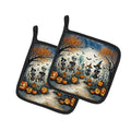 Calacas Skeletons Spooky Halloween Pot Holder Set of 2 Heat Resistant Quilted Hot Pads 7.5 x 7.5 Inch, Insulated Kitchen Trivets for Cooking & Baking
