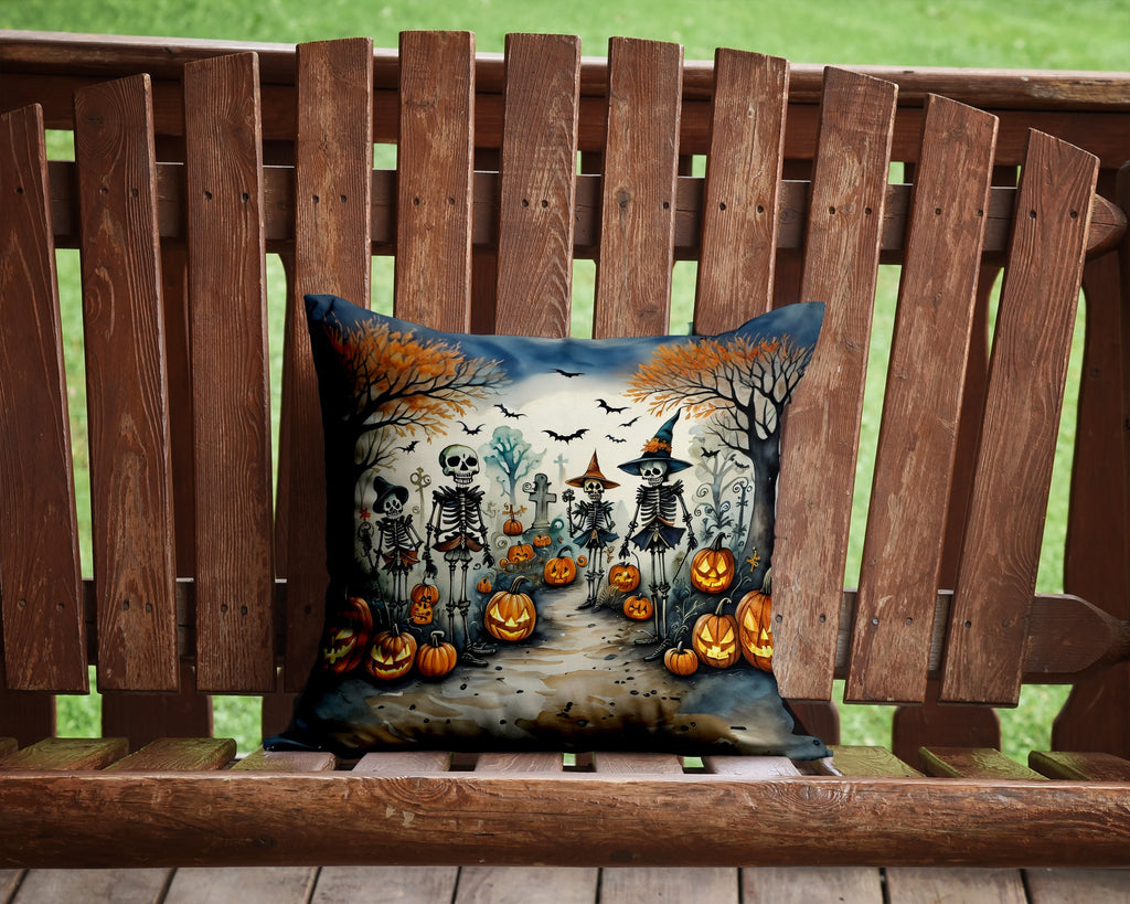 Calacas Skeletons Spooky Halloween Decorative Throw Pillow 14x14 Indoor Outdoor Accent Cushion, Fabric Cover with Insert for Sofa, Bed, Porch & Living Room