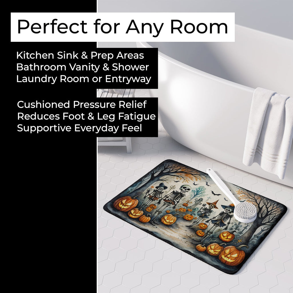 Calacas Skeletons Spooky Halloween Memory Foam Kitchen Mat Machine Washable Anti-Fatigue Cushion Comfort Bath or Kitchen Rug