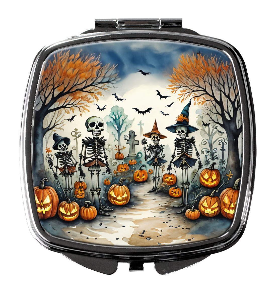Calacas Skeletons Spooky Halloween Compact Mirror Decorative Travel Makeup Mirror for Women Girls Gifts Pocket Makeup Mirror Folding Handheld