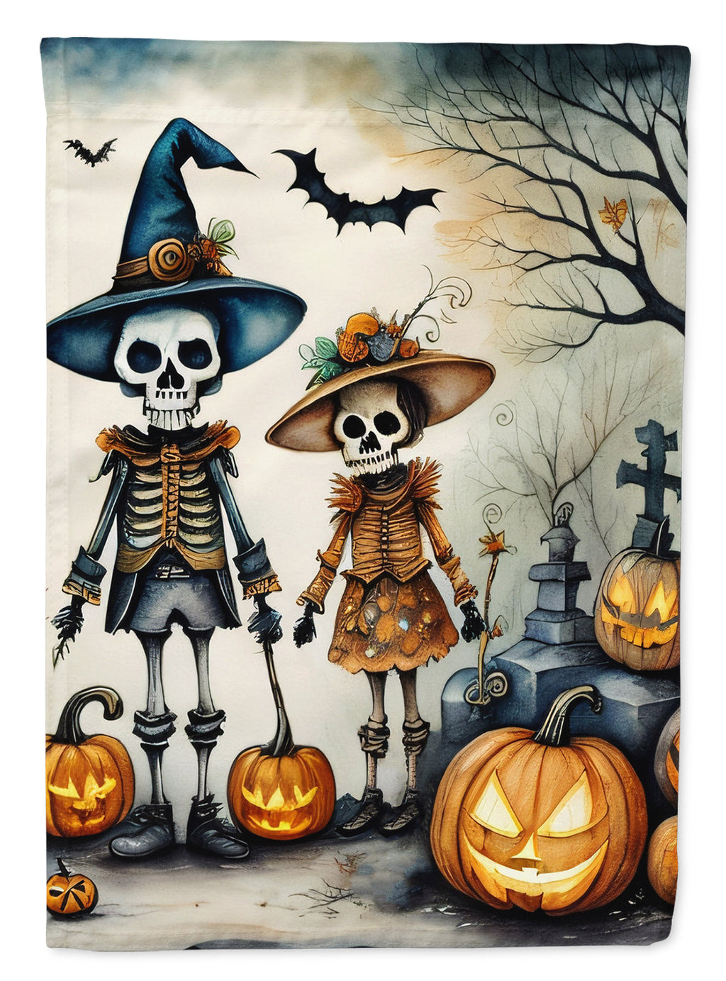 Calacas Skeletons Spooky Halloween House Flag 28x40 Porch Sleeve Pole Decorative Outside Yard Banner Artwork Wall Hanging, Polyester