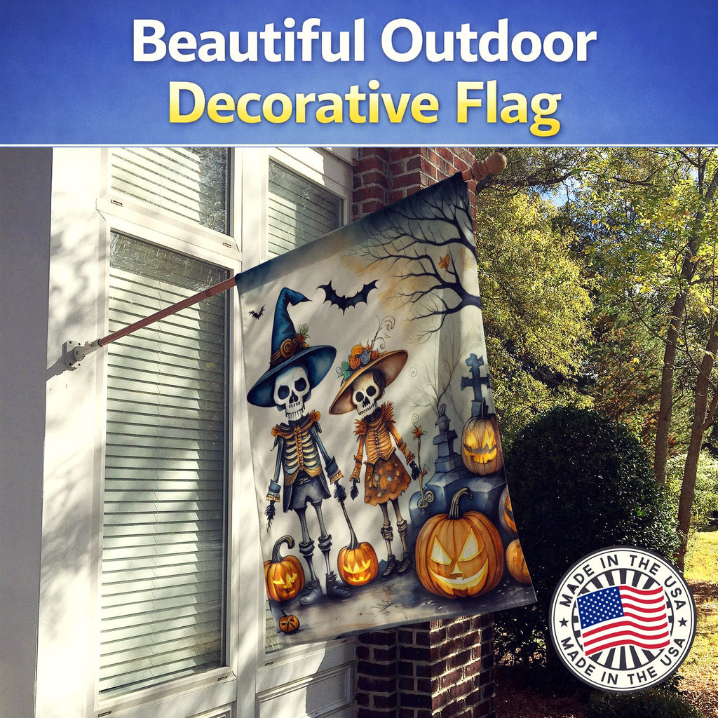 Calacas Skeletons Spooky Halloween House Flag 28x40 Porch Sleeve Pole Decorative Outside Yard Banner Artwork Wall Hanging, Polyester
