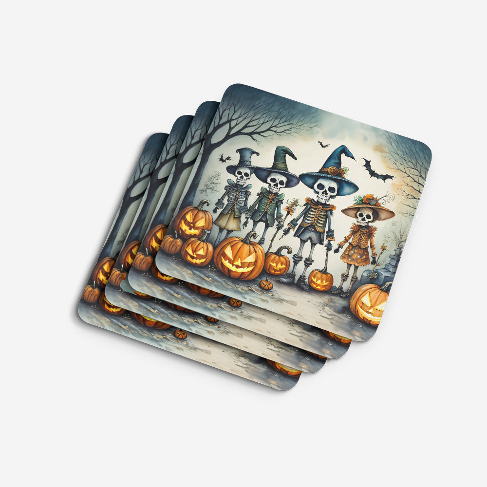Calacas Skeletons Spooky Halloween Foam Coasters Set of 4 Cup Coasters for Indoor Outdoor, Tabletop Protection, Anti Slip, Mouse pad Material