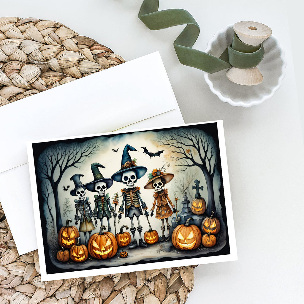 Calacas Skeletons Spooky Halloween Greeting Cards Pack of 8 Blank Cards with Envelopes Whimsical A7 Size 5x7