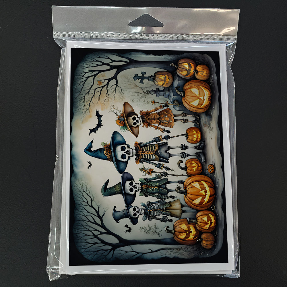 Calacas Skeletons Spooky Halloween Greeting Cards Pack of 8 Blank Cards with Envelopes Whimsical A7 Size 5x7