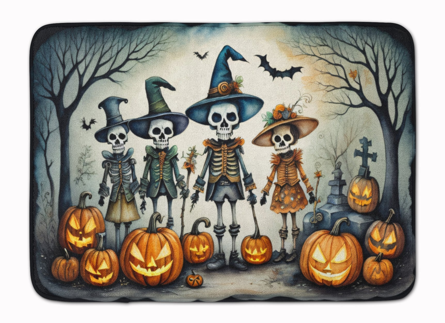 Calacas Skeletons Spooky Halloween Memory Foam Kitchen Mat Machine Washable Anti-Fatigue Cushion Comfort Bath or Kitchen Rug