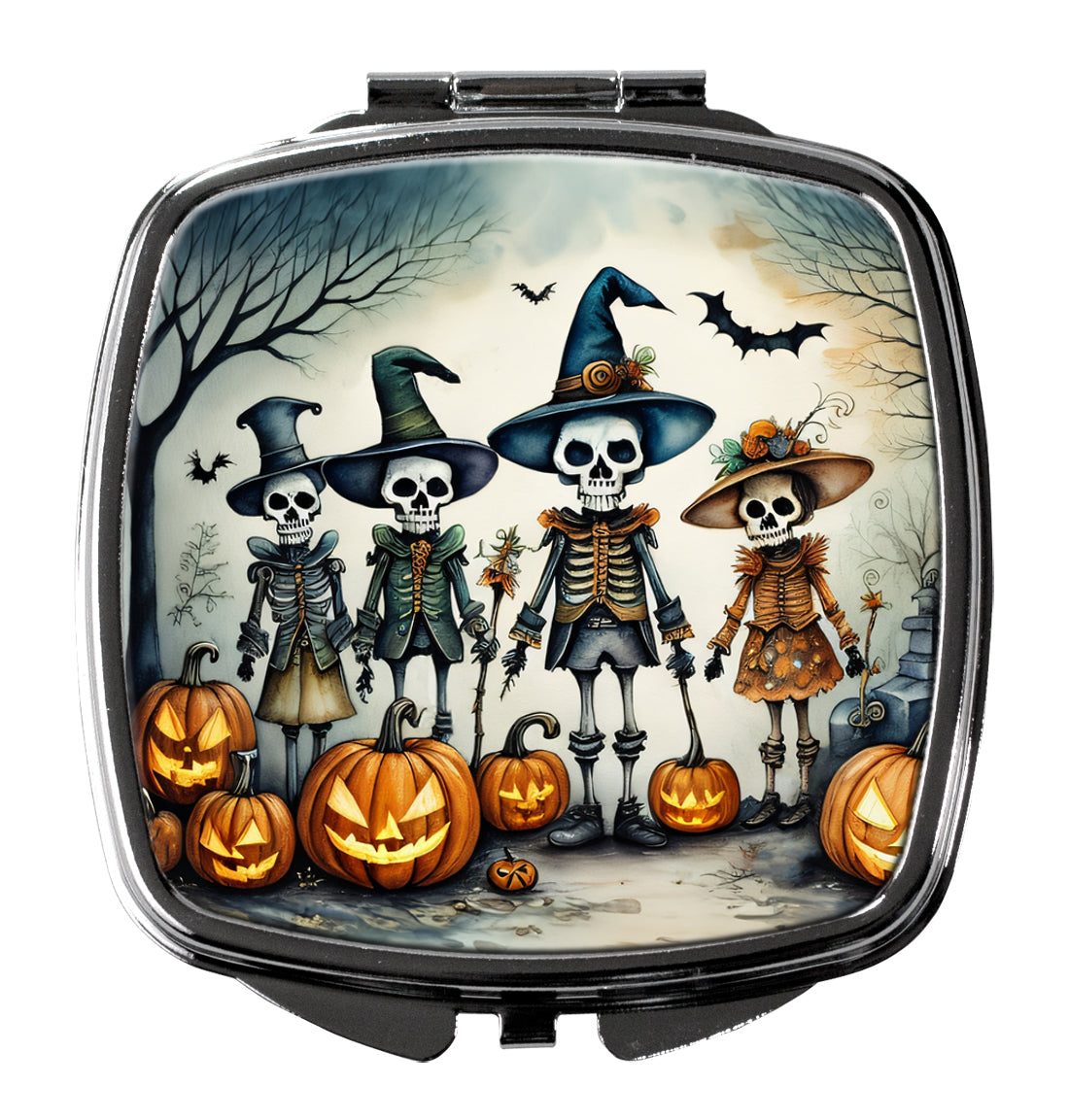 Calacas Skeletons Spooky Halloween Compact Mirror Decorative Travel Makeup Mirror for Women Girls Gifts Pocket Makeup Mirror Folding Handheld
