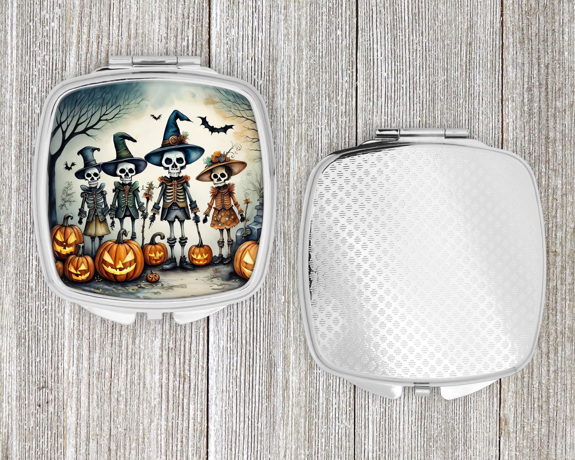 Calacas Skeletons Spooky Halloween Compact Mirror Decorative Travel Makeup Mirror for Women Girls Gifts Pocket Makeup Mirror Folding Handheld
