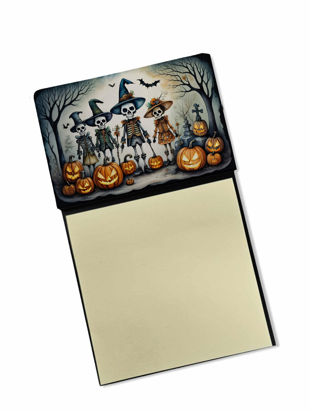 Calacas Skeletons Spooky Halloween Watercolor Sticky Note Holder Refillable Dispenser Desk Accessory 3x3 Pad Gift