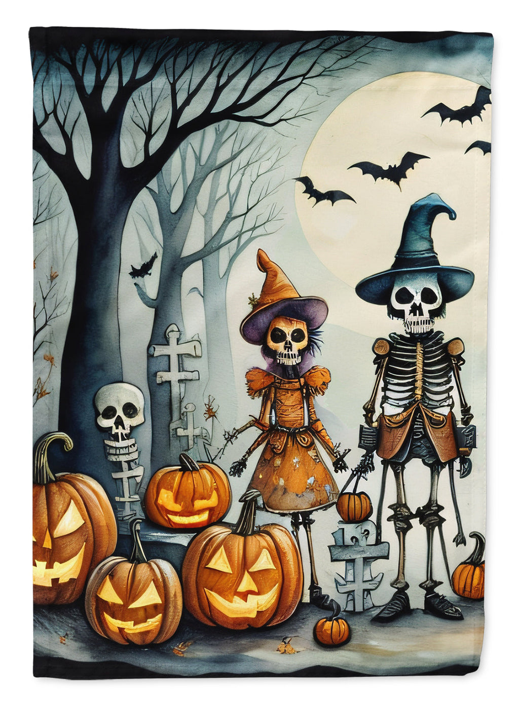 Calacas Skeletons Spooky Halloween House Flag 28x40 Porch Sleeve Pole Decorative Outside Yard Banner Artwork Wall Hanging, Polyester
