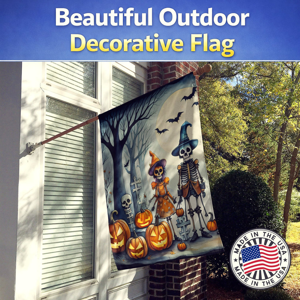 Calacas Skeletons Spooky Halloween House Flag 28x40 Porch Sleeve Pole Decorative Outside Yard Banner Artwork Wall Hanging, Polyester