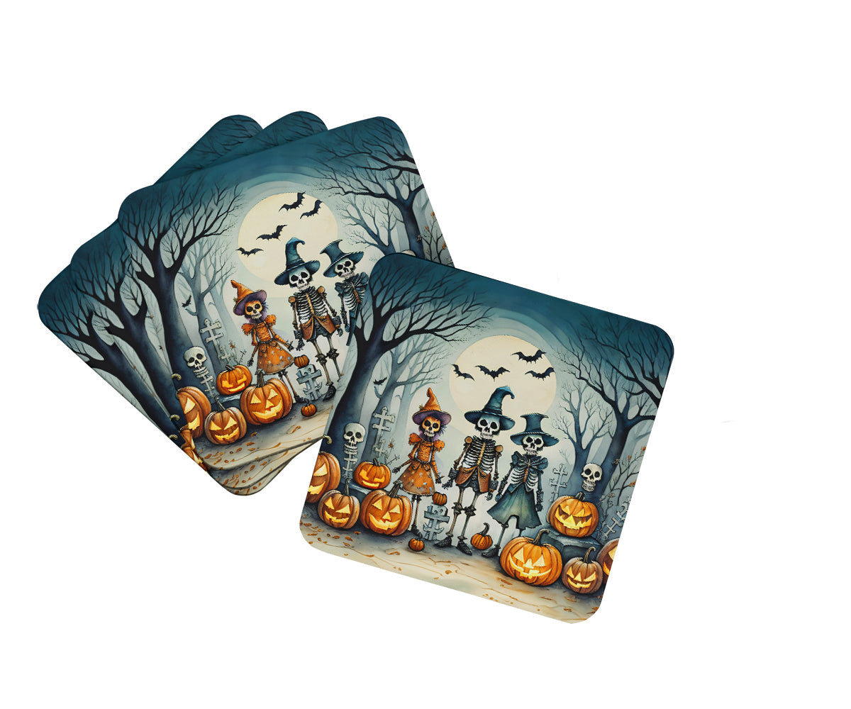 Calacas Skeletons Spooky Halloween Foam Coasters Set of 4 Cup Coasters for Indoor Outdoor, Tabletop Protection, Anti Slip, Mouse pad Material