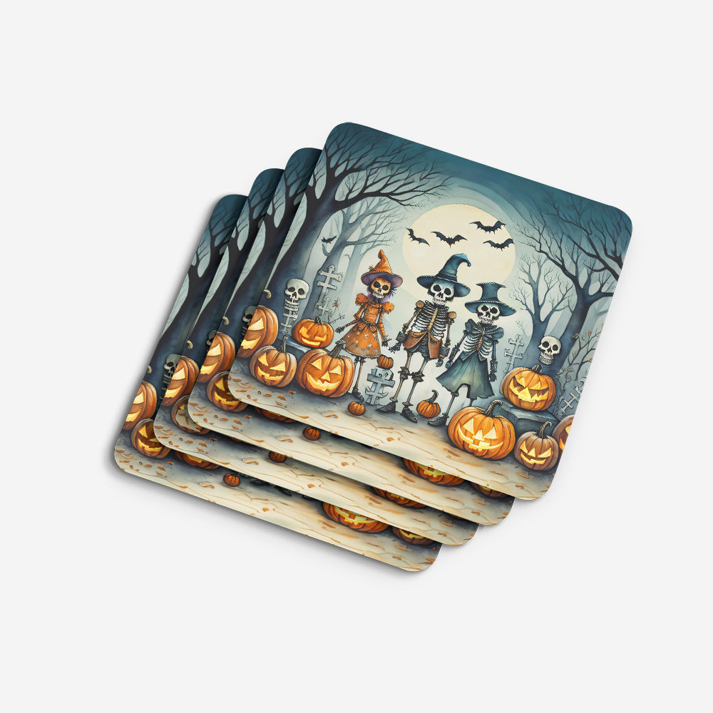 Calacas Skeletons Spooky Halloween Foam Coasters Set of 4 Cup Coasters for Indoor Outdoor, Tabletop Protection, Anti Slip, Mouse pad Material