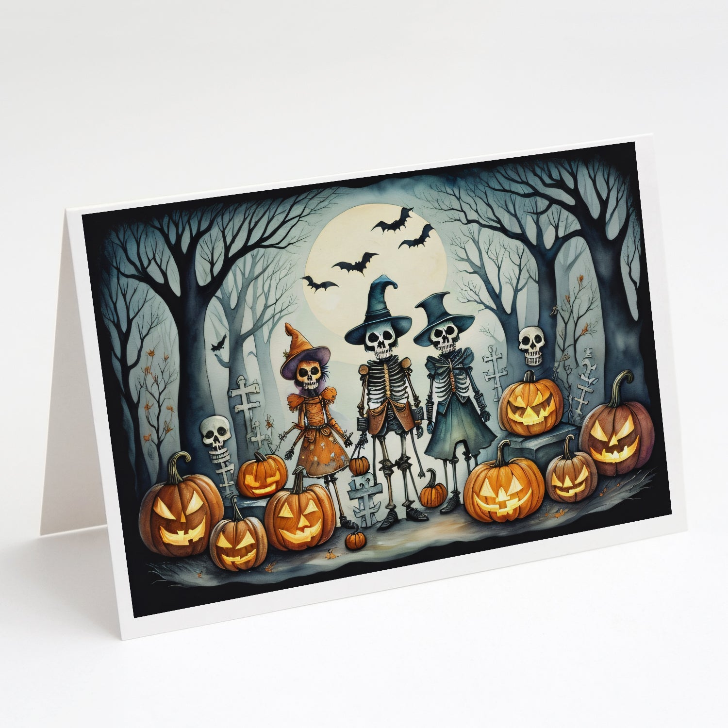 Calacas Skeletons Spooky Halloween Greeting Cards Pack of 8 Blank Cards with Envelopes Whimsical A7 Size 5x7