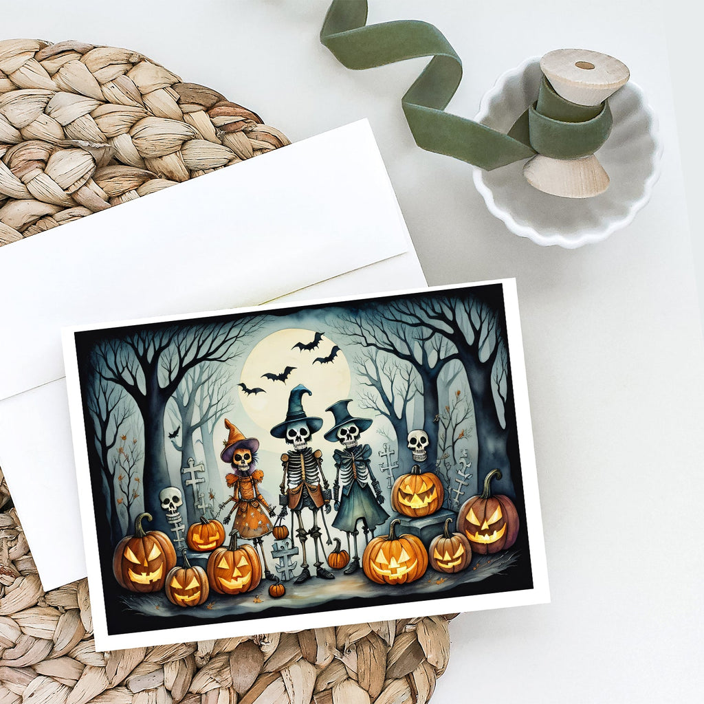 Calacas Skeletons Spooky Halloween Greeting Cards Pack of 8 Blank Cards with Envelopes Whimsical A7 Size 5x7