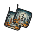 Calacas Skeletons Spooky Halloween Pot Holder Set of 2 Heat Resistant Quilted Hot Pads 7.5 x 7.5 Inch, Insulated Kitchen Trivets for Cooking & Baking