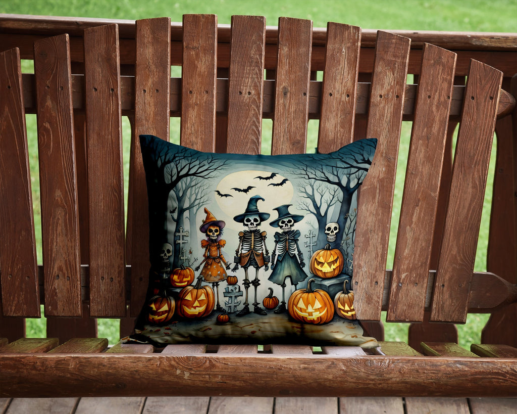 Calacas Skeletons Spooky Halloween Decorative Throw Pillow 14x14 Indoor Outdoor Accent Cushion, Fabric Cover with Insert for Sofa, Bed, Porch & Living Room