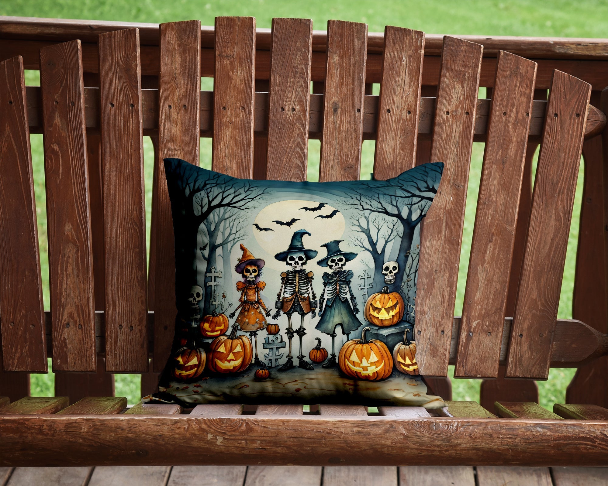 Calacas Skeletons Spooky Halloween Decorative Throw Pillow 14x14 Indoor Outdoor Accent Cushion, Fabric Cover with Insert for Sofa, Bed, Porch & Living Room
