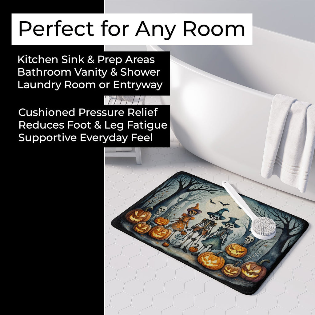 Calacas Skeletons Spooky Halloween Memory Foam Kitchen Mat Machine Washable Anti-Fatigue Cushion Comfort Bath or Kitchen Rug