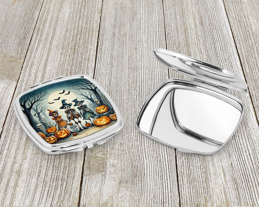 Calacas Skeletons Spooky Halloween Compact Mirror Decorative Travel Makeup Mirror for Women Girls Gifts Pocket Makeup Mirror Folding Handheld