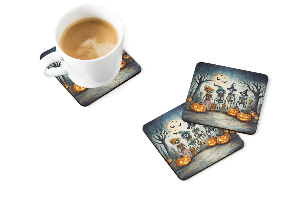 Calacas Skeletons Spooky Halloween Foam Coasters Set of 4 Cup Coasters for Indoor Outdoor, Tabletop Protection, Anti Slip, Mouse pad Material