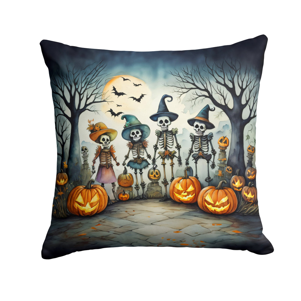 Calacas Skeletons Spooky Halloween Decorative Throw Pillow 14x14 Indoor Outdoor Accent Cushion, Fabric Cover with Insert for Sofa, Bed, Porch & Living Room