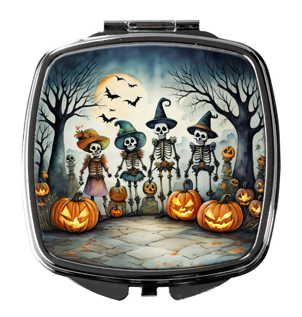 Calacas Skeletons Spooky Halloween Compact Mirror Decorative Travel Makeup Mirror for Women Girls Gifts Pocket Makeup Mirror Folding Handheld