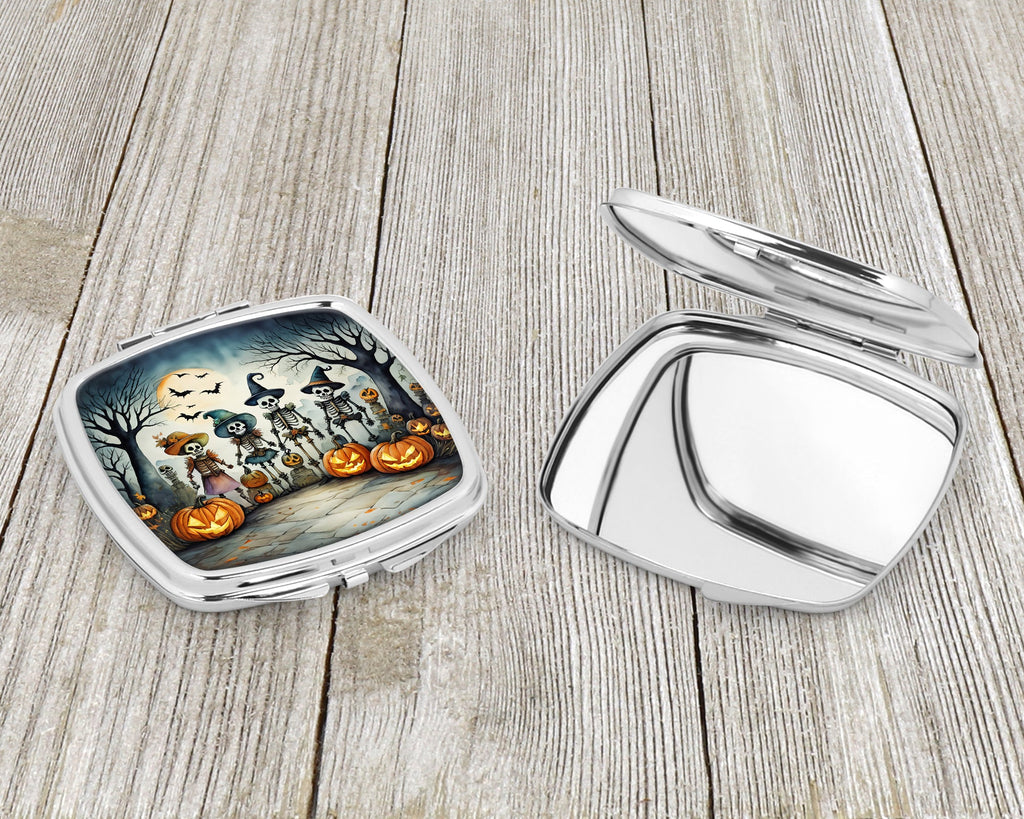 Calacas Skeletons Spooky Halloween Compact Mirror Decorative Travel Makeup Mirror for Women Girls Gifts Pocket Makeup Mirror Folding Handheld
