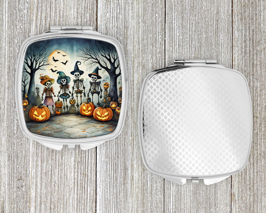 Calacas Skeletons Spooky Halloween Compact Mirror Decorative Travel Makeup Mirror for Women Girls Gifts Pocket Makeup Mirror Folding Handheld