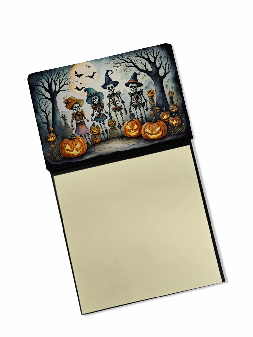 Calacas Skeletons Spooky Halloween Watercolor Sticky Note Holder Refillable Dispenser Desk Accessory 3x3 Pad Gift