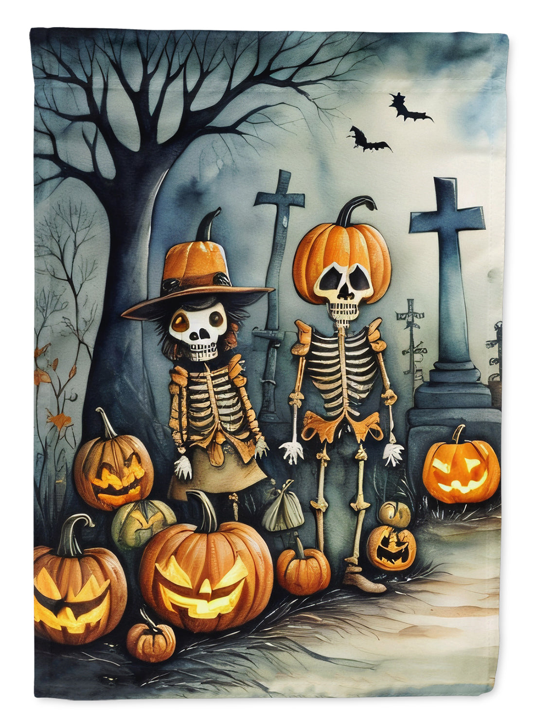 Calacas Skeletons Spooky Halloween House Flag 28x40 Porch Sleeve Pole Decorative Outside Yard Banner Artwork Wall Hanging, Polyester