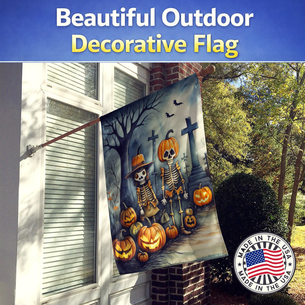 Calacas Skeletons Spooky Halloween House Flag 28x40 Porch Sleeve Pole Decorative Outside Yard Banner Artwork Wall Hanging, Polyester