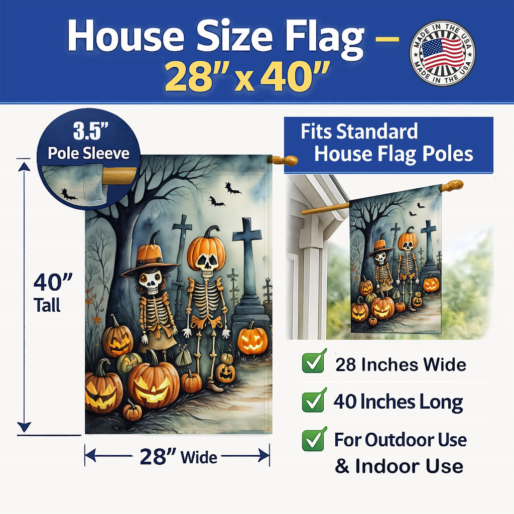 Calacas Skeletons Spooky Halloween House Flag 28x40 Porch Sleeve Pole Decorative Outside Yard Banner Artwork Wall Hanging, Polyester