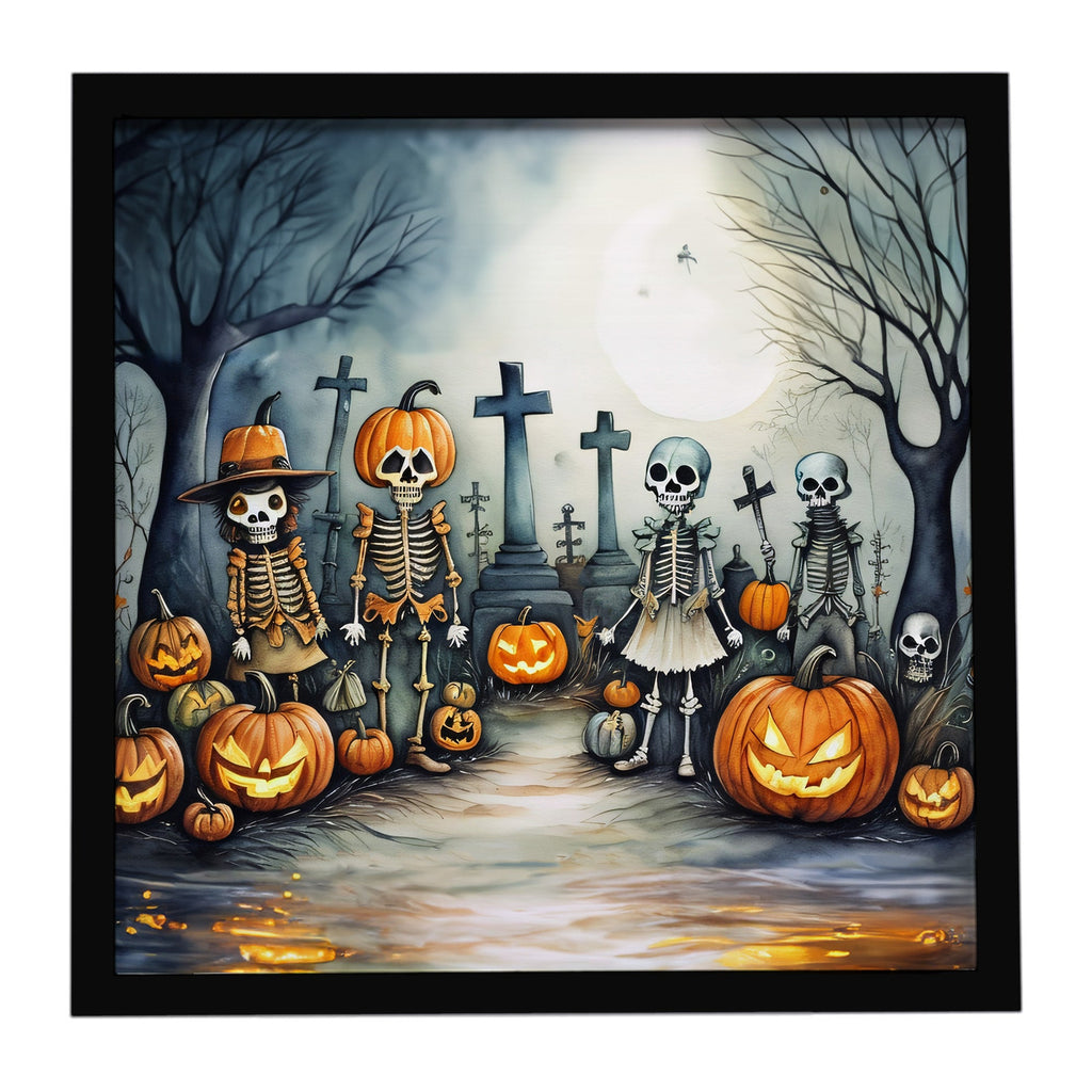 Calacas Skeletons Spooky Halloween Framed Metal Print Bathroom, Kitchen, Office, Home Decor Wall Art Ready to Hang, Square, 8X8