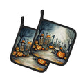 Calacas Skeletons Spooky Halloween Pot Holder Set of 2 Heat Resistant Quilted Hot Pads 7.5 x 7.5 Inch, Insulated Kitchen Trivets for Cooking & Baking