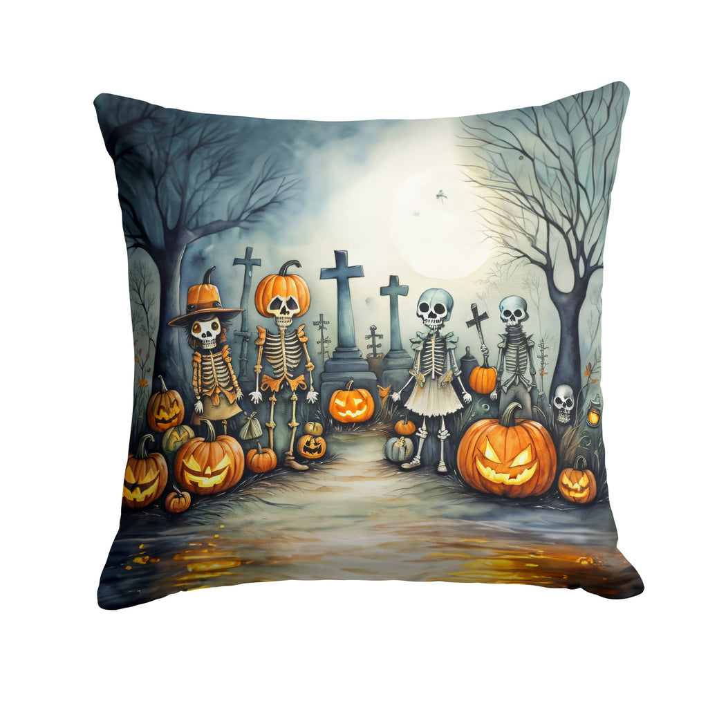 Calacas Skeletons Spooky Halloween Decorative Throw Pillow 14x14 Indoor Outdoor Accent Cushion, Fabric Cover with Insert for Sofa, Bed, Porch & Living Room