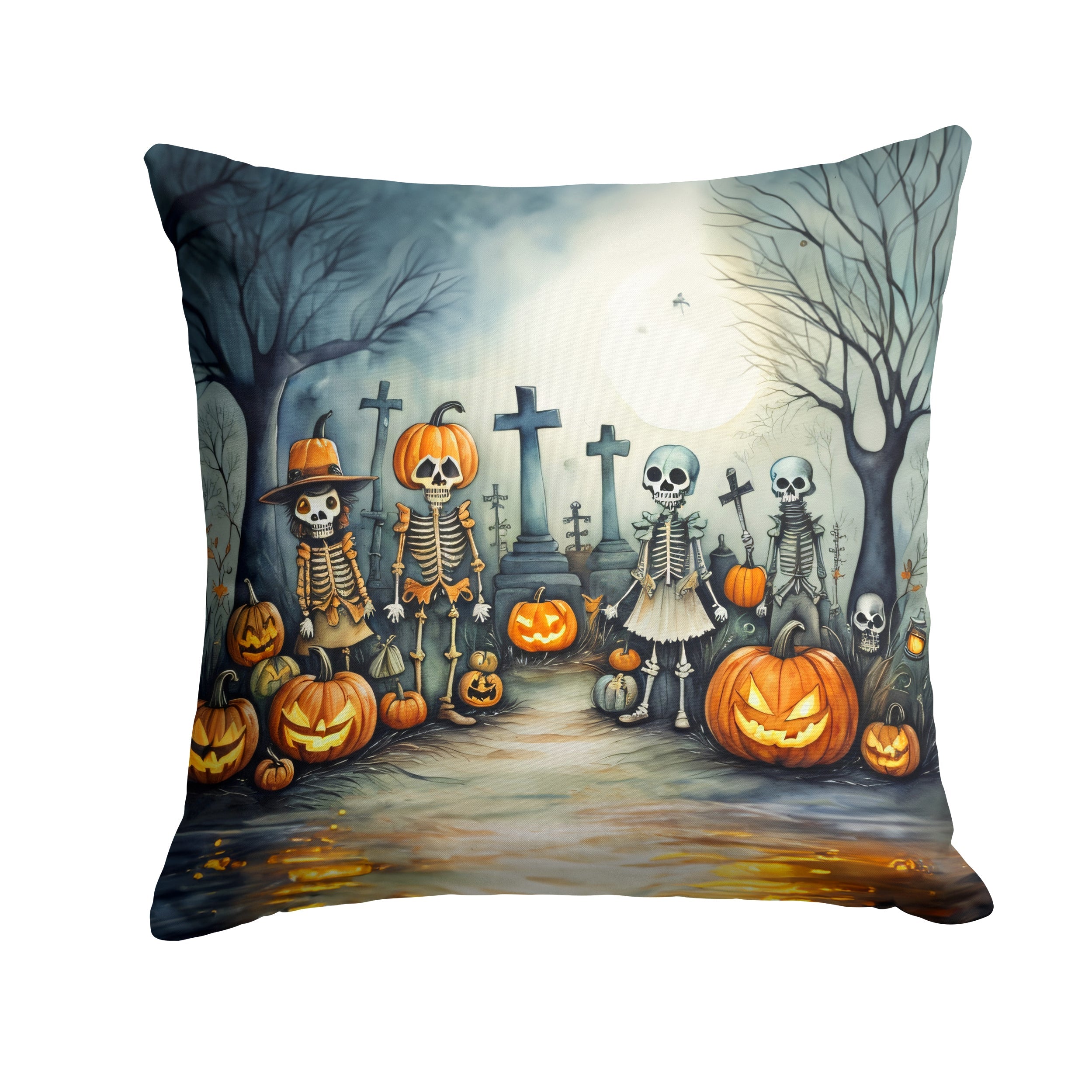 Calacas Skeletons Spooky Halloween Decorative Throw Pillow 14x14 Indoor Outdoor Accent Cushion, Fabric Cover with Insert for Sofa, Bed, Porch & Living Room