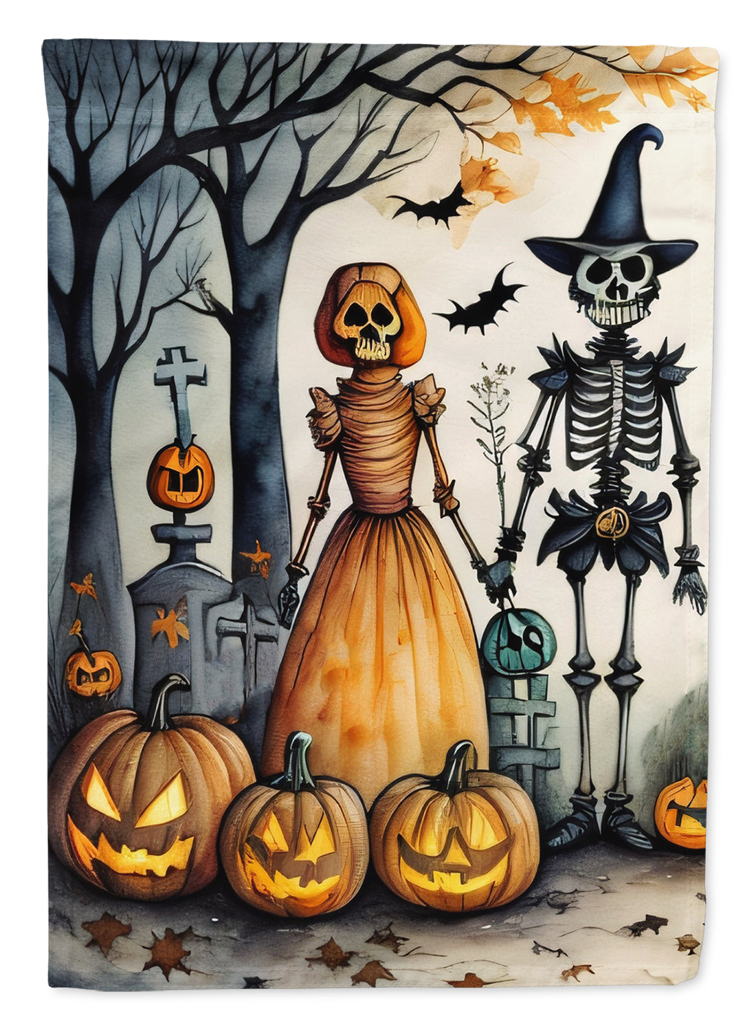 Calacas Skeletons Spooky Halloween House Flag 28x40 Porch Sleeve Pole Decorative Outside Yard Banner Artwork Wall Hanging, Polyester