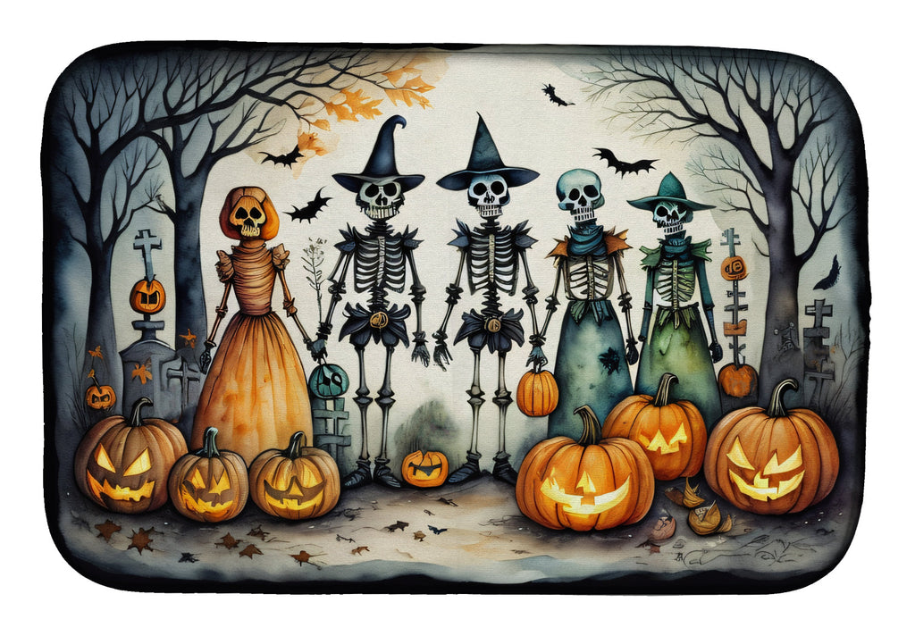Calacas Skeletons Spooky Halloween Dish Drying Mat Absorbent Dish Drying Mat Pad for Kitchen Counter Dish Drainer Mat for Countertop, 14 x 21", Multicolor