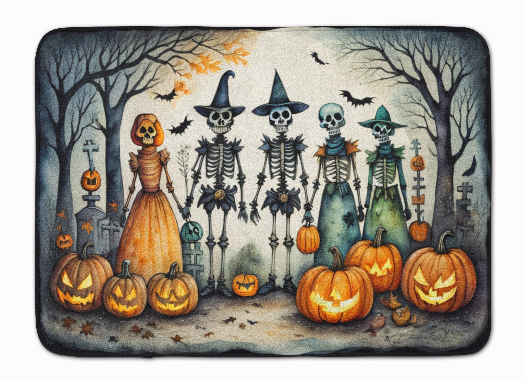 Calacas Skeletons Spooky Halloween Memory Foam Kitchen Mat Machine Washable Anti-Fatigue Cushion Comfort Bath or Kitchen Rug