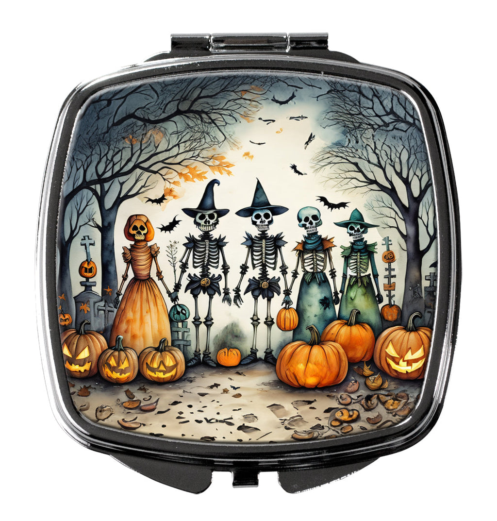 Calacas Skeletons Spooky Halloween Compact Mirror Decorative Travel Makeup Mirror for Women Girls Gifts Pocket Makeup Mirror Folding Handheld
