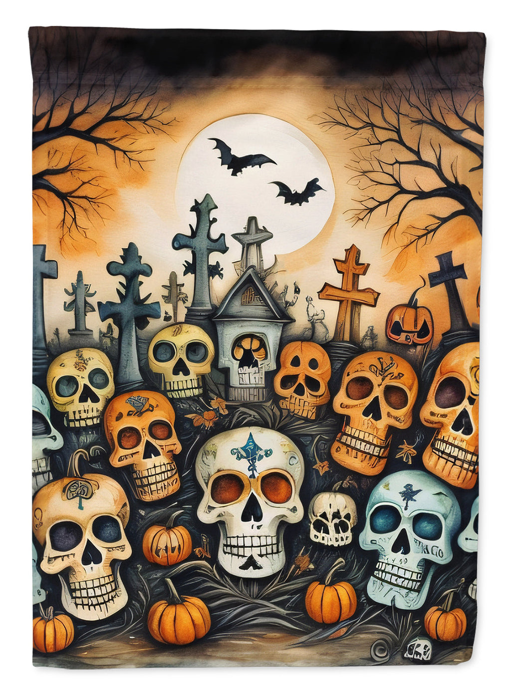 Calaveras Sugar Skulls Spooky Halloween House Flag 28x40 Porch Sleeve Pole Decorative Outside Yard Banner Artwork Wall Hanging, Polyester