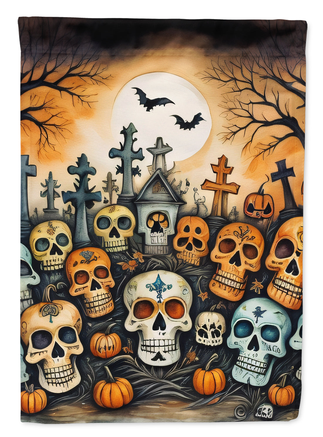 Calaveras Sugar Skulls Spooky Halloween House Flag 28x40 Porch Sleeve Pole Decorative Outside Yard Banner Artwork Wall Hanging, Polyester