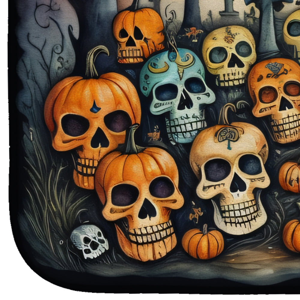 Calaveras Sugar Skulls Spooky Halloween Dish Drying Mat Absorbent Dish Drying Mat Pad for Kitchen Counter Dish Drainer Mat for Countertop, 14 x 21", Multicolor