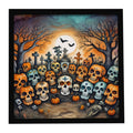 Calaveras Sugar Skulls Spooky Halloween Framed Metal Print Bathroom, Kitchen, Office, Home Decor Wall Art Ready to Hang, Square, 8X8