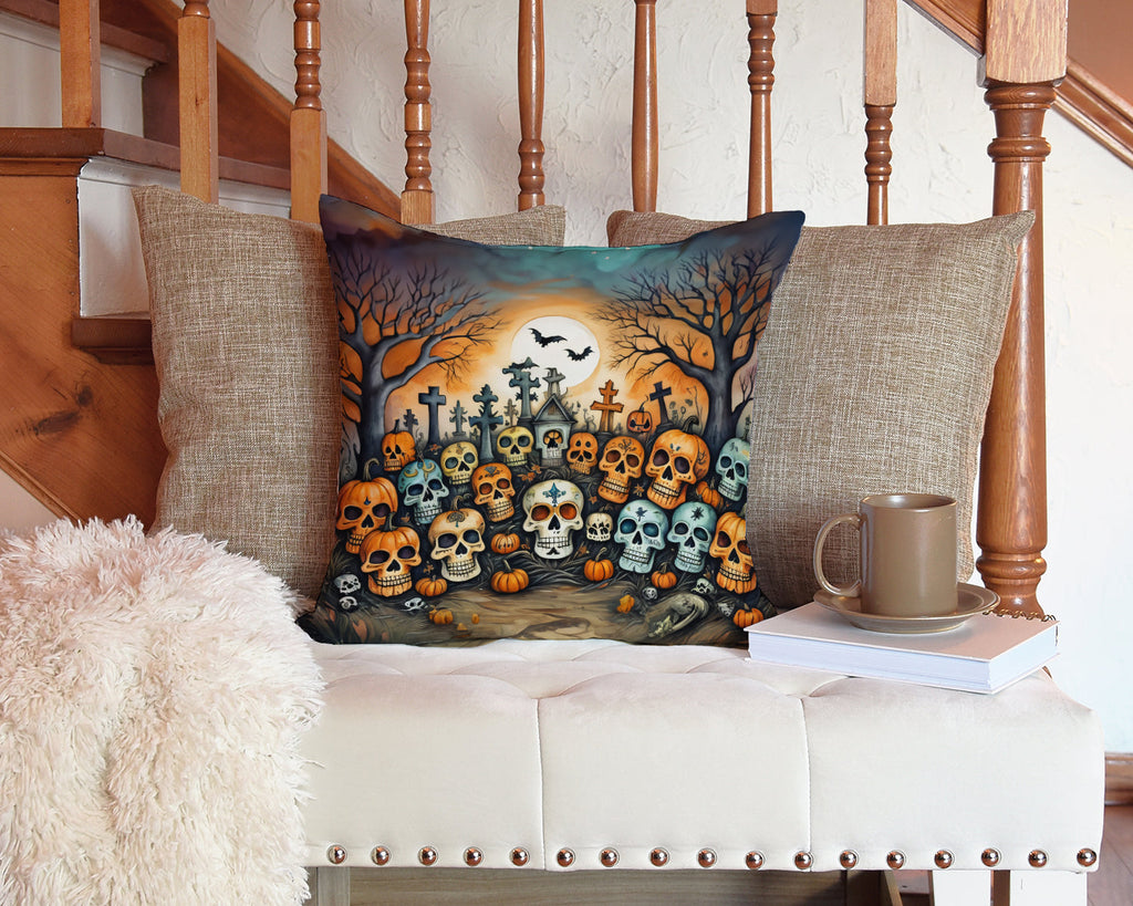 Calaveras Sugar Skulls Spooky Halloween Decorative Throw Pillow 14x14 Indoor Outdoor Accent Cushion, Fabric Cover with Insert for Sofa, Bed, Porch & Living Room