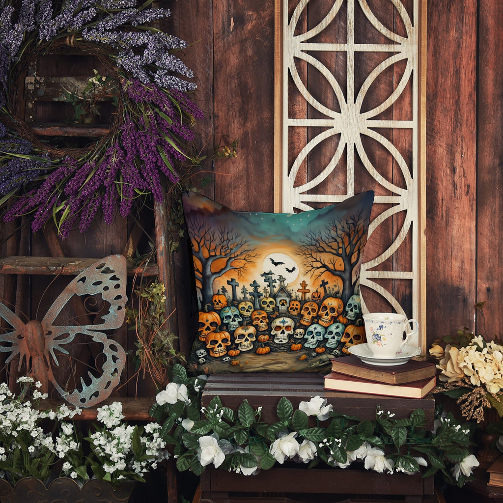 Calaveras Sugar Skulls Spooky Halloween Decorative Throw Pillow 14x14 Indoor Outdoor Accent Cushion, Fabric Cover with Insert for Sofa, Bed, Porch & Living Room