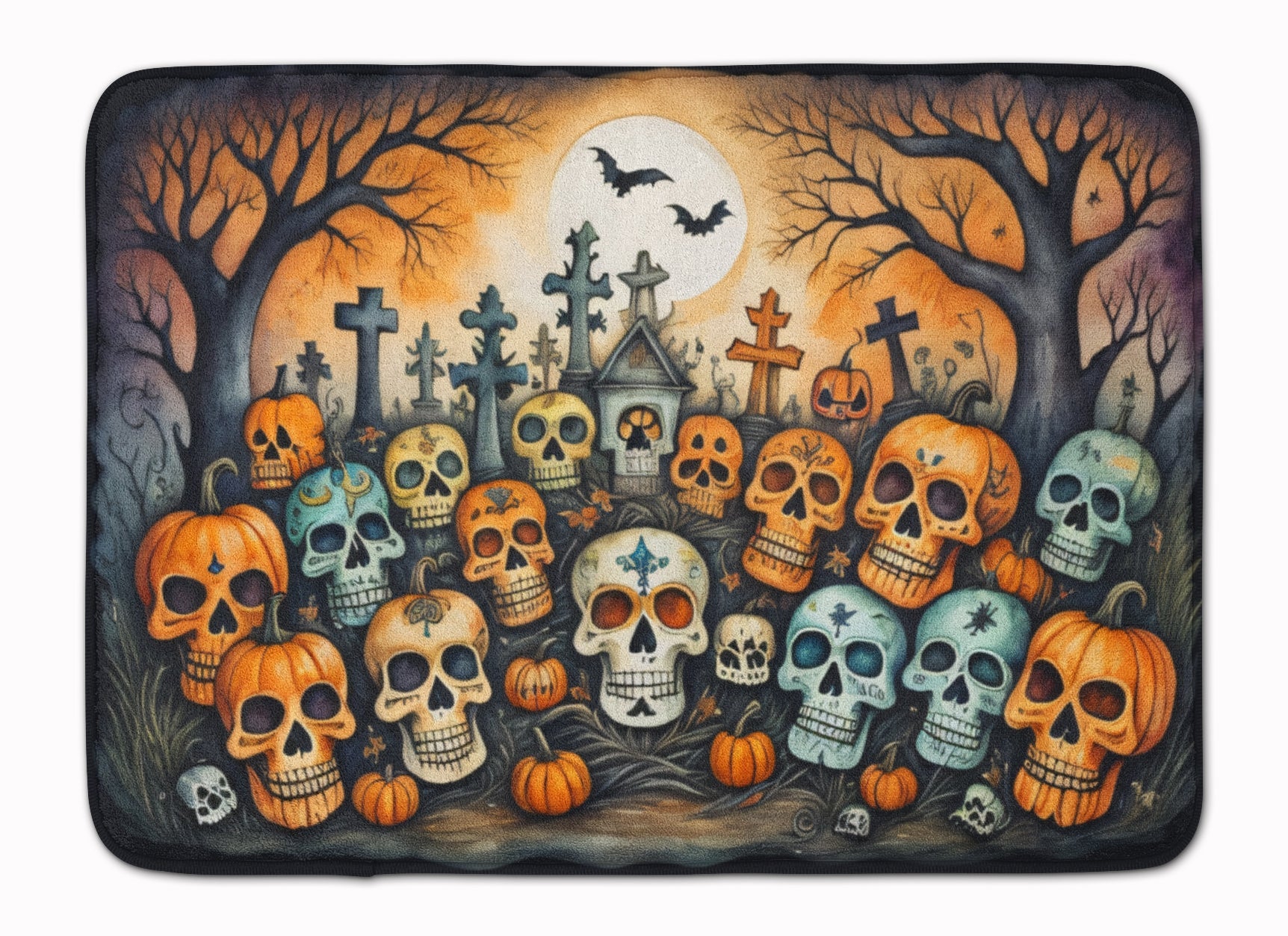 Calaveras Sugar Skulls Spooky Halloween Memory Foam Kitchen Mat Machine Washable Anti-Fatigue Cushion Comfort Bath or Kitchen Rug